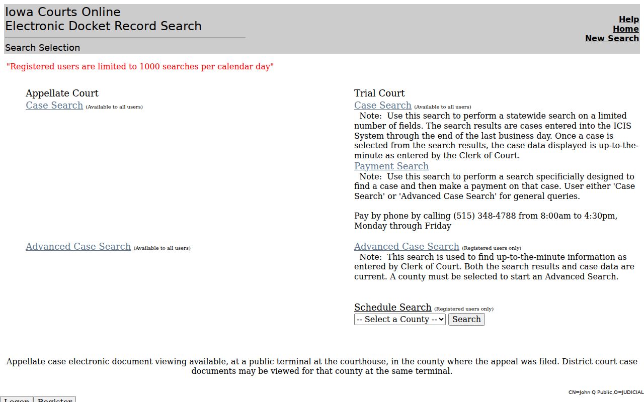 Hamilton County warrant search selector in Iowa Courts Online