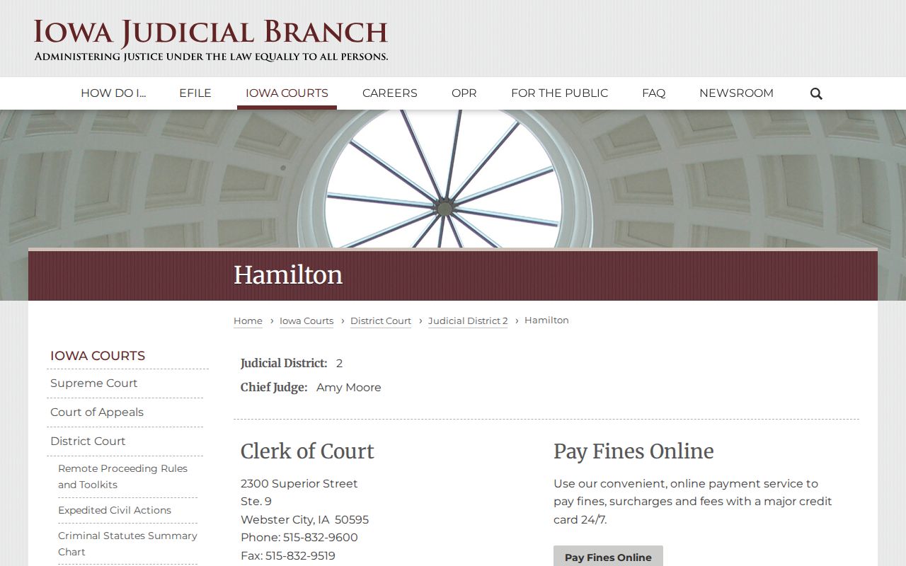 Hamilton County warrant records and Clerk of Court district page